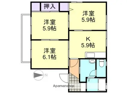 ルナール玉島B棟(3K/2階)の間取り写真