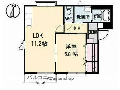 フレグランスASKA C棟(1LDK/2階)の間取り写真