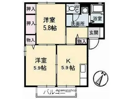 ハイム長田A棟(2K/1階)の間取り写真