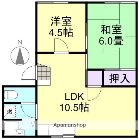 コーポおのB(2LDK/1階)の間取り写真