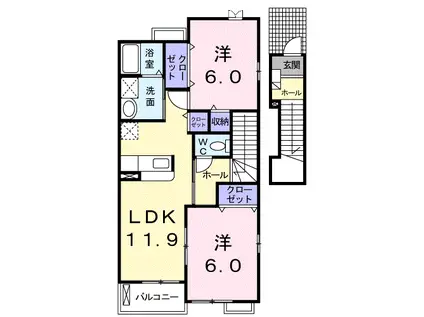 FAMILLE B棟(2LDK/2階)の間取り写真
