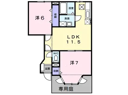 ツインシャトーB棟(2LDK/1階)の間取り写真