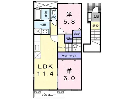 メゾン・ソレイユB棟(2LDK/2階)の間取り写真