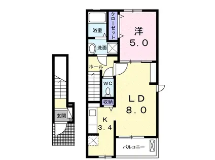 サフラン D(1LDK/2階)の間取り写真