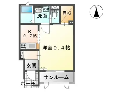 メイプルコート B棟(ワンルーム/1階)の間取り写真