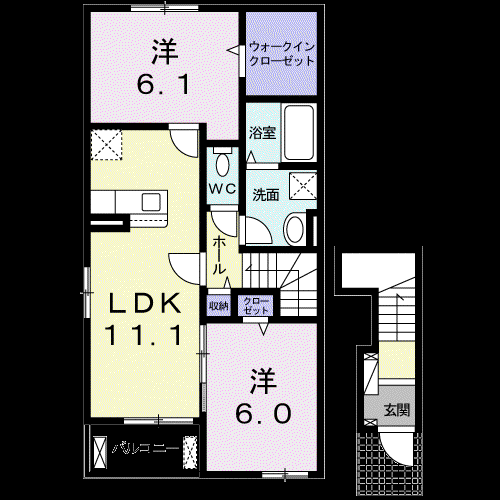 シンフォニーⅠ(2LDK/2階)の間取り写真