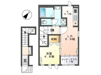 シャイン・パレス(1LDK/2階)の間取り写真