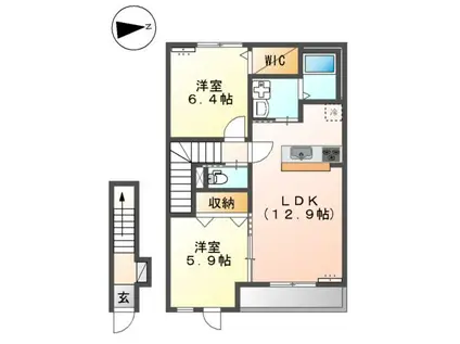 フローリーA(2LDK/2階)の間取り写真