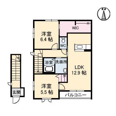 シャーメゾンアドニスⅠ棟(2LDK/2階)の間取り写真