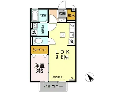 プランタン ブルックAB棟 B棟(1LDK/1階)の間取り写真