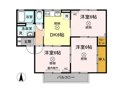 セントフランシスB棟(3DK/2階)の間取り写真