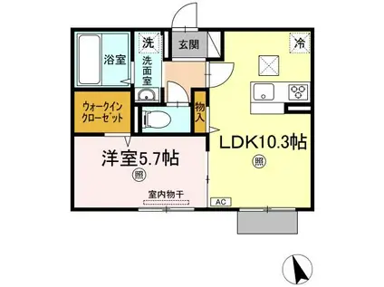 グランレーベン(1LDK/1階)の間取り写真