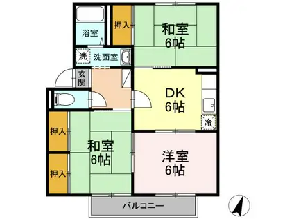 プレジール大和Ⅰ(3DK/2階)の間取り写真