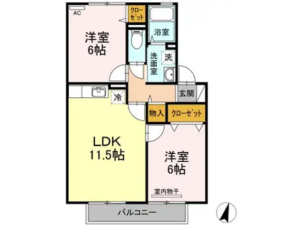 メゾンプリネール A棟(2LDK/2階)の間取り写真