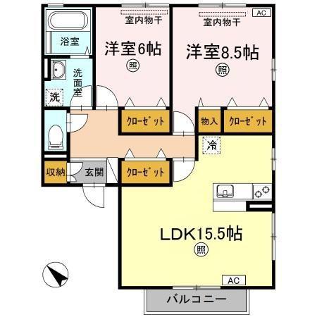 ボナールⅢ(2LDK/2階)の間取り写真