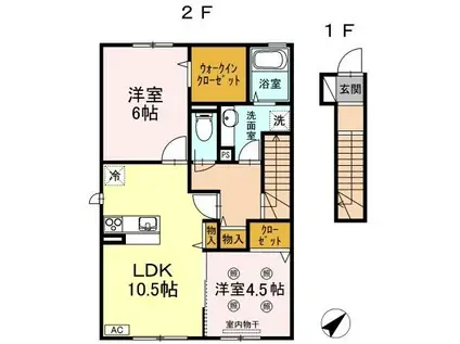 本四備讃線 児島駅 バス乗車時間:15分 和井田バス停で下車 徒歩2分 2階建 築10年(2LDK/2階)の間取り写真
