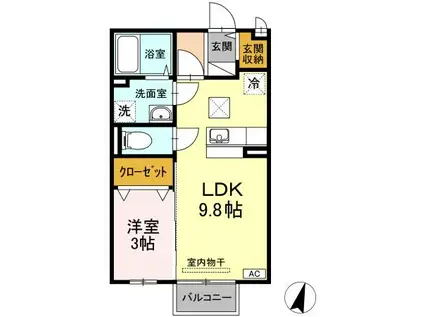 セジュール瀬戸下B棟(1LDK/1階)の間取り写真