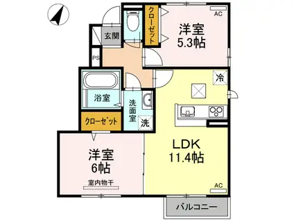 ルーチェ(2LDK/1階)の間取り写真
