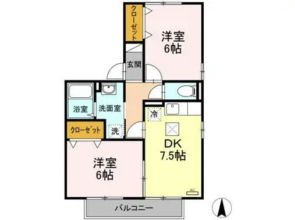 シティパル21 B棟(2DK/1階)の間取り写真