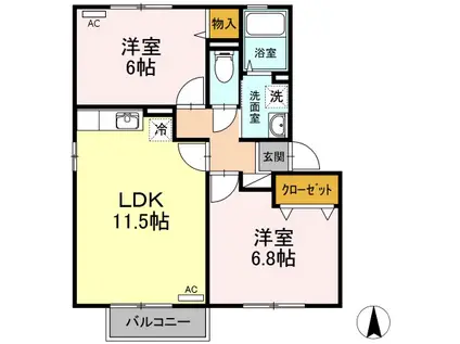 FLOR A棟(2LDK/2階)の間取り写真