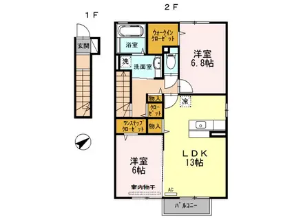 ファーシルB棟(2LDK/2階)の間取り写真