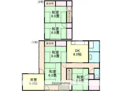 山陽本線 里庄駅 徒歩14分 2階建 築54年(6DK)の間取り写真