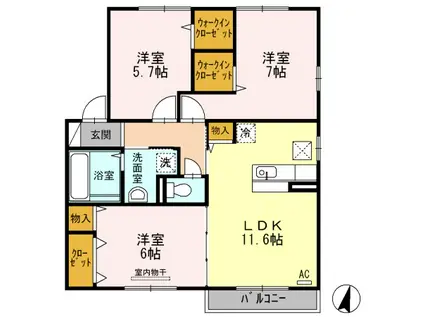 クオーレB棟(3LDK/1階)の間取り写真