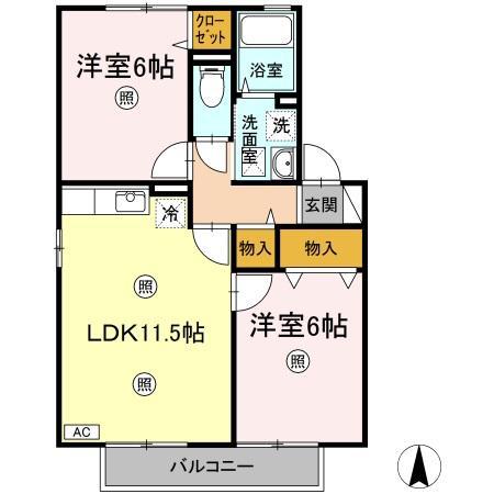 エスポワールNISIYA(2LDK/2階)の間取り写真