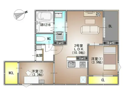 REGALEST 新福(2LDK/1階)の間取り写真
