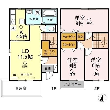 プリムローズ ベル B棟(3LDK)の間取り写真
