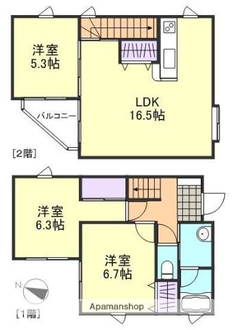 岡山電軌東山本線 東山・おかでんミュージアム駅駅 徒歩48分 2階建 築13年(3LDK)の間取り写真