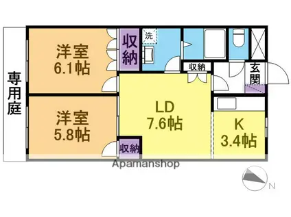 サンライフAKI(2LDK/1階)の間取り写真