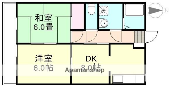 リバティ安原Ⅱ(2DK/1階)の間取り写真