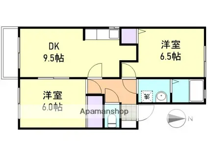 グランメールB棟(2DK/2階)の間取り写真