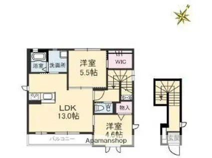 メゾンエストマルスD棟(2LDK/2階)の間取り写真