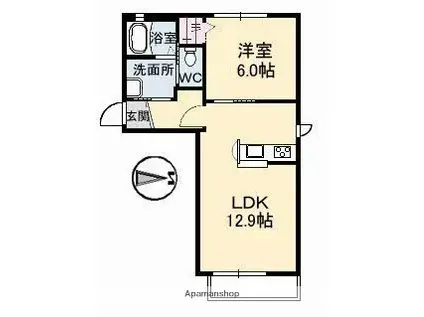 リヴィレッジA棟(1LDK/1階)の間取り写真