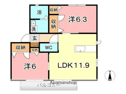 ソラティーオ(2LDK/2階)の間取り写真