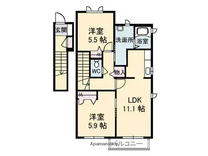 グランディールC棟(2LDK/2階)の間取り写真
