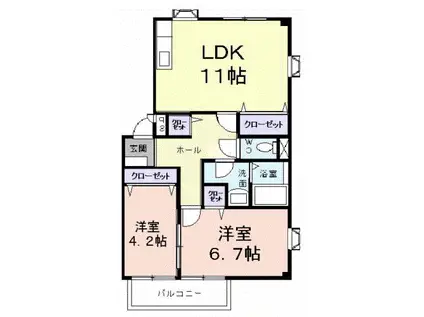 ハーベストコートD棟(2LDK/2階)の間取り写真