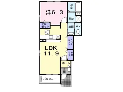 サンリットパル(1LDK/1階)の間取り写真