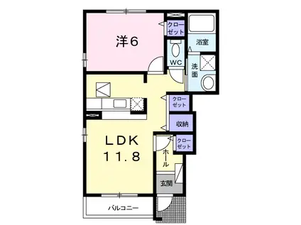 ソレアード・ビューA(1LDK/1階)の間取り写真