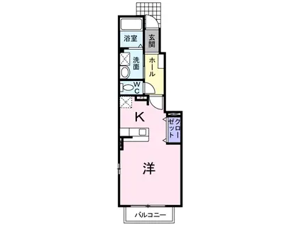 カーサ・アヴェニュA棟(ワンルーム/1階)の間取り写真