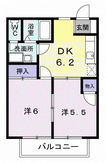 サンシティ臼井A(2DK/2階)の間取り写真