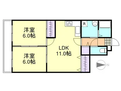 ガーディニアシティ上富井(2LDK/2階)の間取り写真