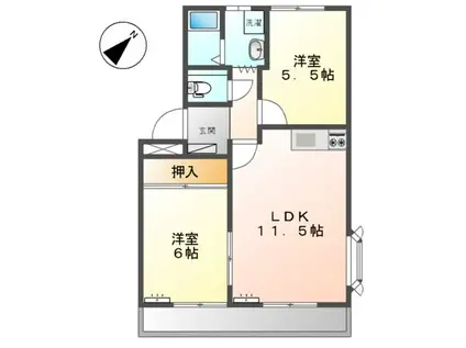 プロヴァンスB棟(2LDK/1階)の間取り写真