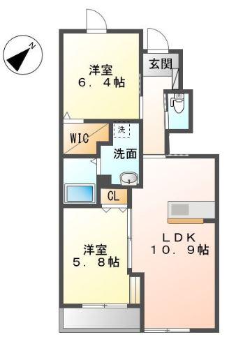 ウィスタリア(2LDK/1階)の間取り写真