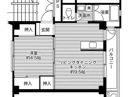 ビレッジハウス稲荷2号棟(1LDK/5階)の間取り写真