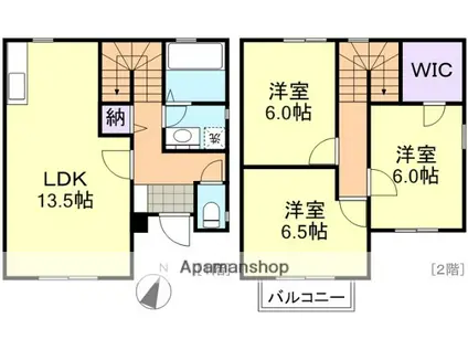 山陽本線 新倉敷駅 徒歩40分 2階建 築23年(3LDK)の間取り写真