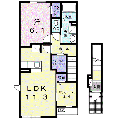 スペランツァⅡ(1LDK/2階)の間取り写真