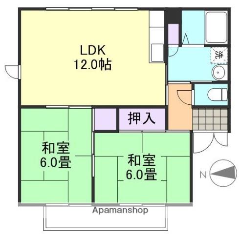 ウエストニューハウス B棟(2LDK/1階)の間取り写真